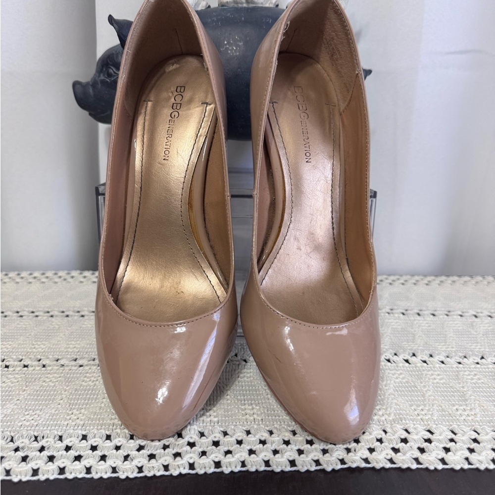 BCBGeneration Patent Leather Pumps in Nude Pink
